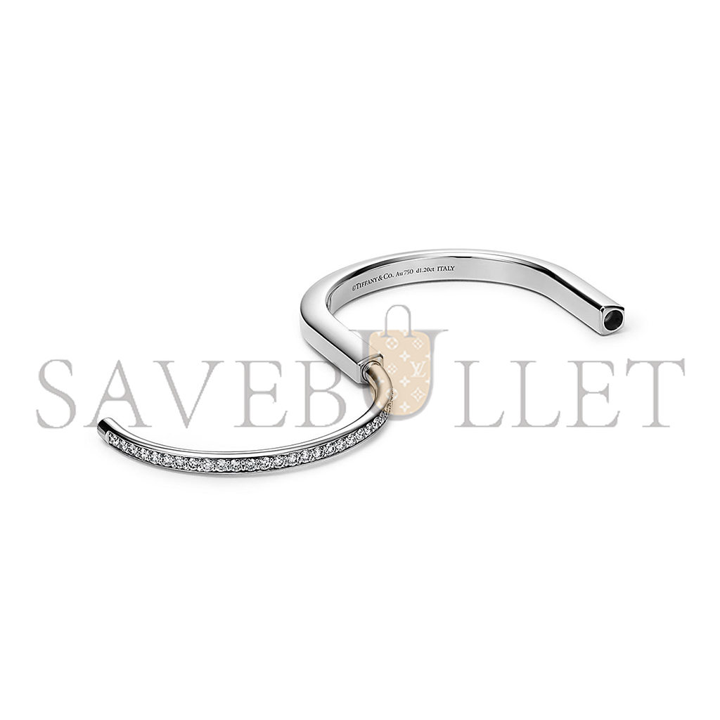 T*f*ny lock bangle in white gold with half pavÉ diamonds